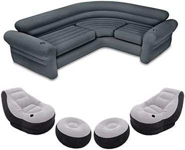 Intex 68575EP Inflatable Corner Sofa with 2 68564EP Ultra Lounge Chairs & Ottomans, Indoor Use, Cupholders, 2-in-1 Valve, 880lb/220lb Capacity