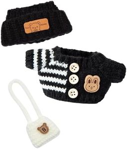 17cm Doll Clothes - Kawaii Chic Style Set for 17cm Dolls, Cute Doll Outfit with Accessories -Button Up Stripe Black Sweater + Black Hat + White Bag (NO Doll)