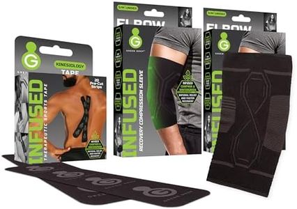 2 Pack Compression Elbow & Calf Sleeve S/M and Kinesiology Tape Precut Bundle, 20 Strips, Herb-Infused Support for Tendonitis, Tennis Elbow, Calf Strain & Pain Relief, Ideal for Gym & Sports, Black