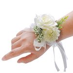 ARTFLWS 2 Pack Rose Wrist Corsages Wristband Hand Flowers for Wedding Bridesmaid Bridal Shower Prom Party (2 Wrist Corsages White)…