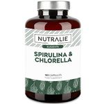 Spirulina and Chlorella Capsules - 1800mg - Detox Energy Strength Satiating - Vegan Rich in Protein & Vitamins - Organic Superaliment - 180 Capsules 100% Vegan - Nutralie