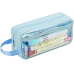 hoinya Clear Pencil Case, Clear Exam Pencil Case, Waterproof PVC Clear Toiletries Storage Pouch Bag – Suitable for Stationery, Cosmetic, Makeup, Travel & Office Supplies (Blue)