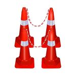 ABS INDUSTRY Safety Cones Injection Moulded 4 Cones 1.2 kg with 4 Meters S Hook Safety Chain Multipurpose PVC Plastic Traffic Safety Cone and Highly Visible Reflective Collar