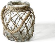 Funsoba Rustic Hanging Mason Jar Creative Rope Net Dry Flower Glass Vase with Handle Pack of 2 1 Vase 6.5"