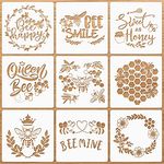 9 Pieces Bee Stencils for Painting on Wood, Honeycomb Theme Reusable Stencils, Honey Drawing Template for DIY Scrapbooking School Classroom Wall Floor Decor (6 x 6 Inch)