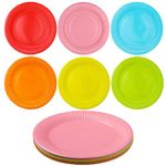 FANTESI Colorful Party Paper Plates, 30 Pack 7 Inch Picnic Plates Round Dessert Plates Disposable Plates Chafing Dish and Make DIY Painting for Birthday Party Supplies