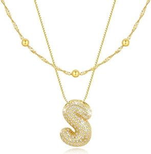 CyxenNova Collana donna con iniziale, Piccola collana personalizzata collana oro donna Statement con Bling Zirconi collana girocollo donna, idee regalo donna compleanno