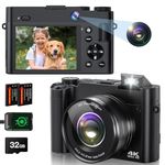 4K Digital Camera for Photography, 64MP Autofocus Vlogging Camera for YouTube with Selfie Lens, Compact Travel Video Camera with Flash, 16X Zoom, Anti-Shake, 32GB Card, 2 Batteries