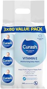 Curash Vitamin E Baby Wipes - Ideal for Newborns - Ligthly Scented - pH Balanced - Kind to Skin - Soap, Alcohol, Paraben & Irritant Free - Wet Wipes - Baby Essentials - 3 x 80 Value Pack, 240 wipes