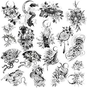 16 Sheets tattoo kit, Large Temporary Tattoos for women and men,Sexy 3D Realistic Flower Stickers Waterproof Mermaid Whale Fox Tiger Cupid Arrow tattoo，fake tattoo | roarhowl tattoo