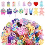 Kalolary 90PCS Candy Pendant Charms Colorful Polymer Clay Sweet Lollipop Charms Bear Charm Cute Ice Cream Pendant Ornaments for Women Girls Necklace Bracelet DIY Jewelry Craft, polymer clay and metal,