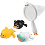 INvench Mould Free Duck Bath Toys Floating Wind-up Ducks Water Play Set Baby Bath Toys for 1 2 3 Year olds (3 Ducks & 1Net)