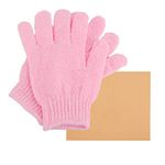 Bath Gloves for Shower, 1 Pair Natural Bamboo Exfoliating Wash Gloves for Body and Face, Both Gloves Body Shop for Adults and Kids (Pink)