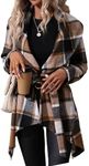 SHENHE Women's Plaid Belted Wrap Coat Waterfall Collar Asymmetrical Elegant Coat Outerwear Multicolor X-Small