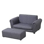 PWTJ Children Sofas and Couches/2-Seater Kid Sofa Couch with Big Ottoman/Children Sofa with Linen Fabric/Big Toddler Couch for 0-3 Years Kid Using (Grey)