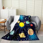 Erosebridal Solar System Blanket for Kids Boys Girls,Outer Space Throw Blanket Queen,Galaxy Theme Planet Fleece Blanket,Starry Sky Cosmic Glitter Stars Flannel Blanket Home Room Decor