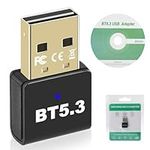 USB Bluetooth 5.3 Adapter Dongle Transmitter Wireless Transfer for PC Laptop Computer Desktop Low Latency Low Power Consumption EDR Bluetooth Receiver for Windows 11/10/8.1/7(Plug and Play)