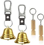 NedFoss 2Pack 2" Loud Bear Bell with Whistle Set for Hikers, 3 in 1 Hiking Gear Solid Brass Bear Bells with Silencer, Emergency Whistle and Carabiner for Survival, Hiking, Biking, Fishing, Climbing