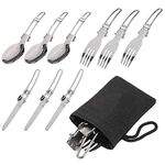 NEAR STOP 3 Piece Folding Camping Cutlery Set, Stainless Steel Portable Knife and Fork Spoon with a Nylon Pouch Outdoor Travel Cutlery Kit for Picnic, Hiking, Travel
