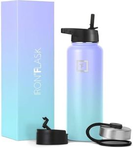 IRON °FLASK Bouteille d'eau en métal avec couvercle à paille – 3 couvercles de 1,2 L – Isolation sous vide étanche en acier inoxydable – Pour sport, gym, camping, randonnée, hydratation, école pour