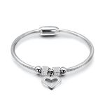 KunBead Jewelry Silver Heart Charm Birthday Bracelet Stainless Steel Love Bangle Cuff Jewellery Bracelets for Women