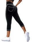 VOOVEEYA Curvy Leggings for Women, High Waisted Yoga Pants with Back Pockets Tummy Control Stretchy Workout Gym Tight(Capri Black M)