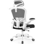 FelixKing Office Chair with Headrest, Ergonomic Desk Chair with Wheels, Task Swivel Comfy Chair with Adjustable Lumbar Support, Breathable Mesh Computer Chair with flip-up Armrests for Home (White)