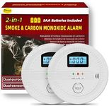 2 Pack Carbon Monoxide and Smoke Detectors,10-Year Battery Operated Carbon Monoxide Smoke Detector Combo with Test Button and LCD Display, Fire Alarm Smoke Detector for Home, Travel, Office