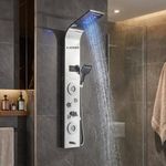 X-XONIER Stainless Steel Shower 304 Grade Panel 7 in 1 Tower System With 3 Ways Hand Shower, Rainfall Shower, Body Massage Spray, Mist Spray, Temperature Display, Brass Tub Spout (silver)
