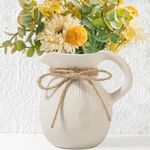 White Ceramic Vase with Handle, Modern Farmhouse Pitcher Vase for Home Decor, Rustic Pottery Vase, Decorative Flower Vase, Centerpiece for Your Kitchen/Home Decor/Office/Living Room/Bookshelf/Mantel