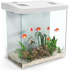 Gugxiom 5L Betta Fish Tank, 1.5 Gallon Mini Small Aquarium with Auto-Cyclic Filtration and LED Lighting, Fish Bowl for Home and Office Desktops (White)