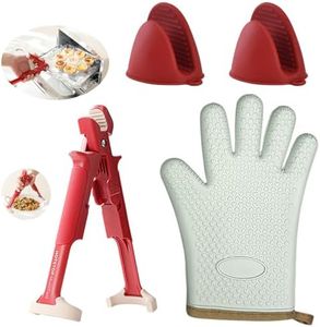 4 pcs Heat Resistant Kitchen Safety Set – Includes Silicone Oven Mitt, 2-in-1 hot Plate clamp, and Mini Pinch Mitts – Ideal for Microwave, Air Fryer & Steaming Use