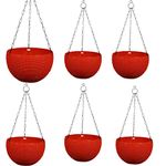 BLACKBEE Multicolor Plastic Hanging Pots - Durable, Weather-Resistant, Decorative Planters for Indoor & Outdoor Garden Use - Ideal for Balcony, Home Decor & Gardening Enthusiasts - Set of 6(RED)