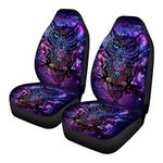 Wanyint Blue Purple Galaxy Owl Print Car Front Seat Covers for Women Men - Durable and Washable Auto Accessories Fit Most Cars, Sedan, SUV, Van - Front Saddle Blanket