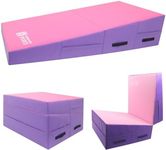 Modern-Depo Gymnastics Wedge Mats 60" X 30" X 14", Folding Incline Cheese Wedge Mat with EPE Foam Waterproof Vinyl Cover for Exercise, Home Gym, Tumbling, Yoga, Pilates, Pink Purple
