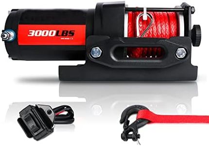 3000LBS/1360KGS 12V Electric Winch with Synthetic Rope, Suitable for Boat, ATV and UTV, Wireless Remote Towing Winch