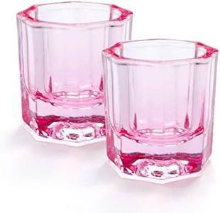 2 Pack Dappen Dish Cups for Nail Art Acrylic Liquid, Pink Glass Nail Monomer Liquid Bowl Dampen Dish Acrylic Powder Holder, Acrylic Glass Jar for Nails (HJ-NAPB055-Pink-2pcs)