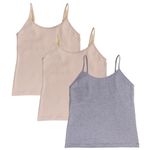 Adira | Starter Camisole for Beginners | Beginners Cami for Puberty | Flat Padding for Nipple Coversage | Confidence for School & Home | Stretchy Cotton | Girls Slip | Pack of 3 | Skin & Grey | L