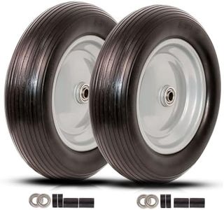 4.00-6 Tire Flat Free,13" Wheelbarrow Tires and wheels, installed 5/8" Bearing with Extra 3/4" Bearing,1.75"- 6" Center Hub,Replacement for Garden Outdoor Cart Trolley Dolly Wagon (2 Pack)