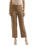 SAADAA Straight Fit Pants for Women, Airy Linen Trousers Half Elasticated with Drawstrings and Button Patch Pocket Pant, Regular Fit for Office School Formal Casual Daily Use (SDALPCB_M) Coffee Brown