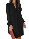 JOCAFIYE Women Dresses 2024 Casual V Neck Dress Summer Elegant Ruffle Long Shift Dress Black M