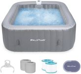 Relxtime Inflatable Hot Tub 4 to 6 Person, Blow Up Spa Square Portable Outdoor Hottub, 130 Soothing Bubble Air Jets, Cover, 2 Filter Cartridges, Grey