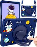 Wazzasoft for Samsung Galaxy Tab A9 Plus Case 11” Boys Cute Astronaut Cover Kawaii Cartoon Spacemen Fun Cool with Rotating Handle Stand+Strap Silicone Funda for Samsung A9 Plus Tablet Case