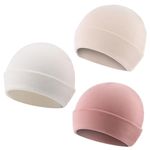 PESAAT Newborn Hospital Hat Infant Baby Boy Girl Cotton Beanie Preemie 0-12months Hats (6-12 Months, White+Skin Pink+Beige)