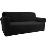 Granbest Premium Thicken Plush Velvet Sofa Cover 3 Seater High Stretch Couch Cover Super Soft Sofa Slipcover Luxury Furniture Protector for Pets and Kids (3 Seater, Black)