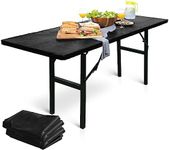 LINPRO 2Pk Plastic Picnic Table Cloths Disposable for Parties 8ft Picnic Table Covers with Elastic Fitted Camping Tablecloth Elastic Table Cover Rectangle Black Tablecloth Outdoor & Folding Tables