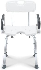 Bath Stool Shower Chair Bathroom Seat Adjustable Height 70-83cm with Padded Armrest for Elderly Disabled Pregnant