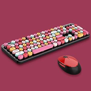 2.4G Full-Size Wireless Keyboard and Mouse Combo, Multi-Color Typewriter Style Round Keycap, Cute Candy Colors, Compatible with Notebook, PC (Black)