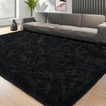 Quenlife Soft Bedroom Rug, Plush Shaggy Carpet Rug for Living Room, Fluffy Area Rug for Kids Grils Room Nursery Home Decor Fuzzy Rugs with Anti-Slip Bottom, 3 x 5ft, Black