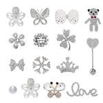 VEGCOO 15 Pcs Shoe Charms for Clog Shoes, Metal Bling Crystal Rhinestone Clog Sandals Decorations Charms, Shining Shoe Decoration Charms for Women Girls Birthday Christmas Party Gifts (Silver)